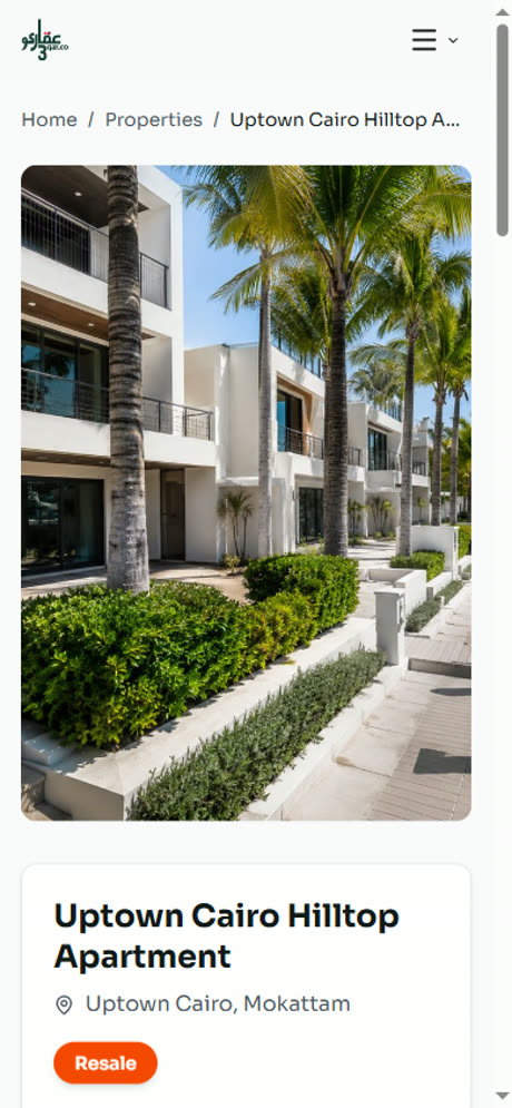 3qar.co property detail page for a real listing, shown on a phone screen