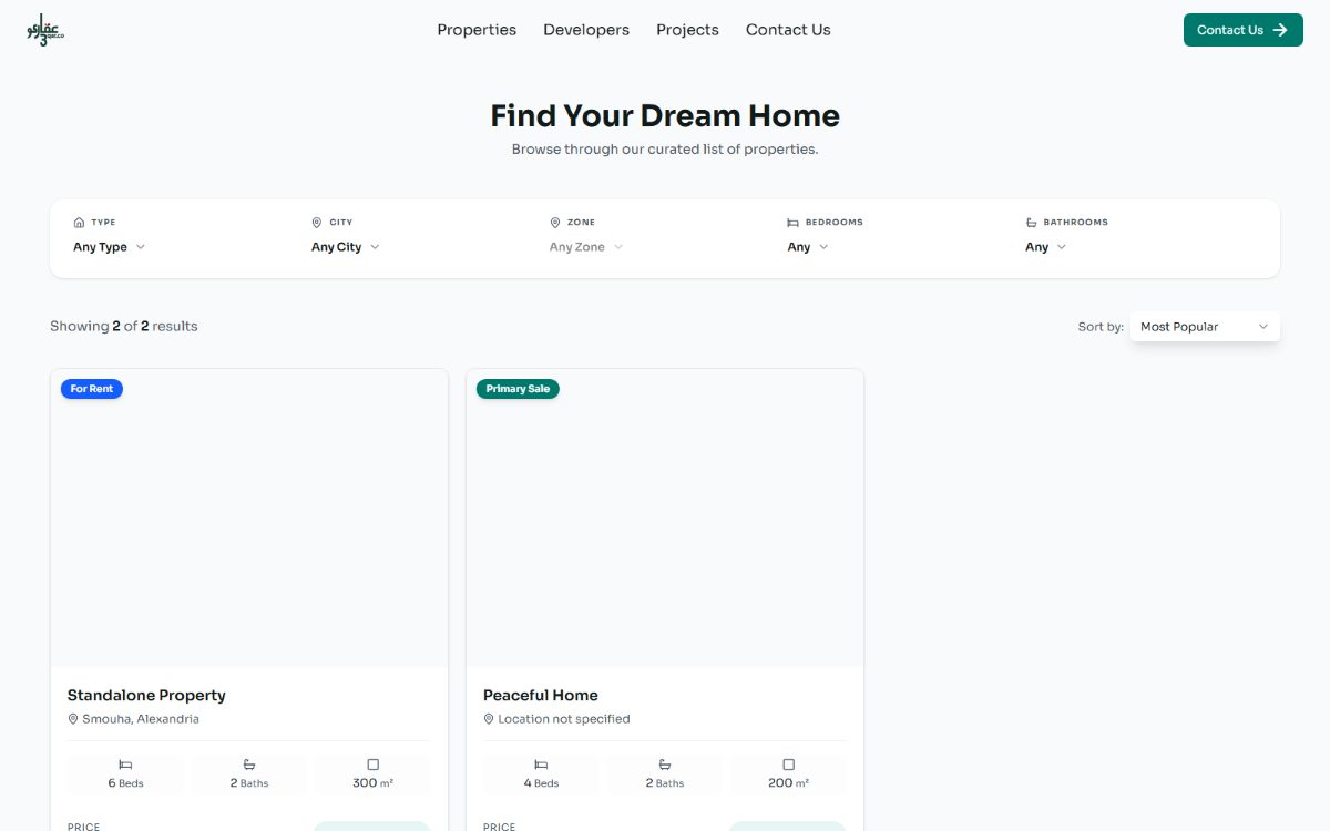 3qar.co public property search and listings page